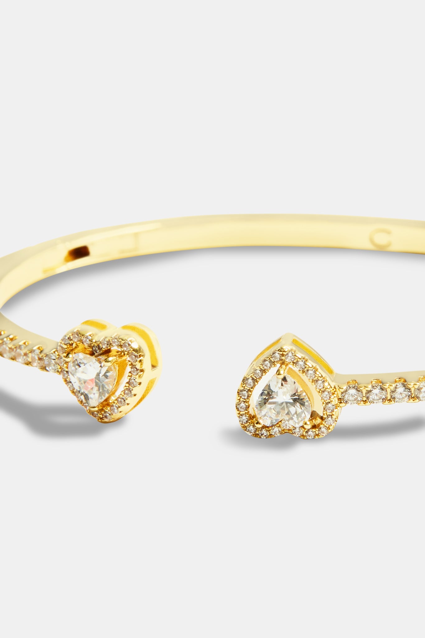 Gold Plated Iced CZ Heart Bangle - 3mm